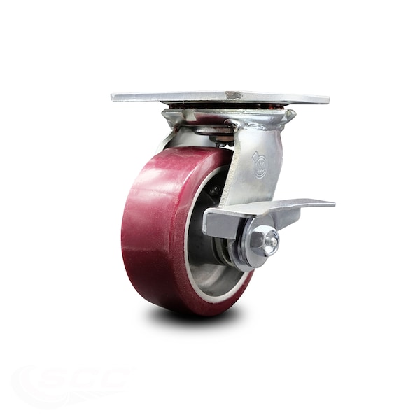 5 Inch Heavy Duty Poly on Aluminum Caster with Ball Bearing and Brake SCC